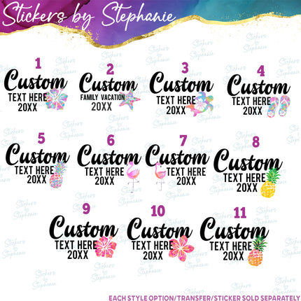 (s06-053) Tropical Family Vacation Custom Text Iron-On Transfer