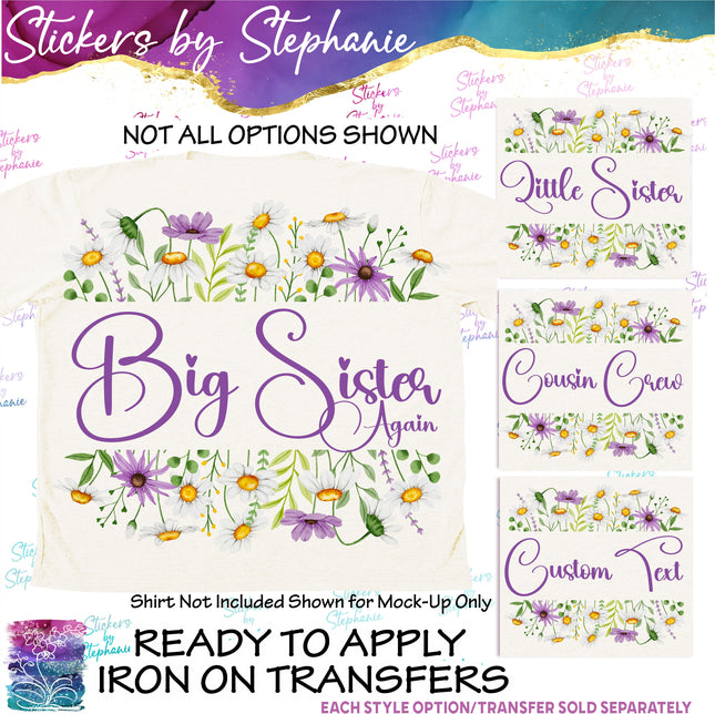 (s7-06-054) White Purple Daisy Daisies Flower Wreath Custom Text Iron-On Transfer