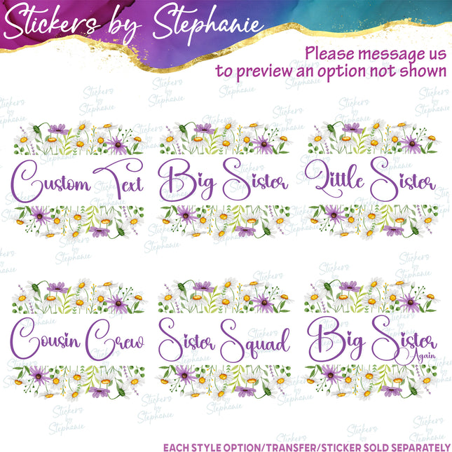 (s7-06-054) White Purple Daisy Daisies Flower Wreath Custom Text Iron-On Transfer