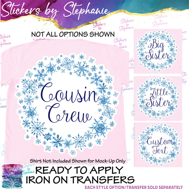 (s7-06-057) Snow Snowflake Watercolor Wreath Custom Text Iron-On Transfer