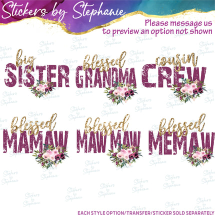 (s7-06-006) Burgundy Rose Floral Grunge Text Custom Iron-On Transfer