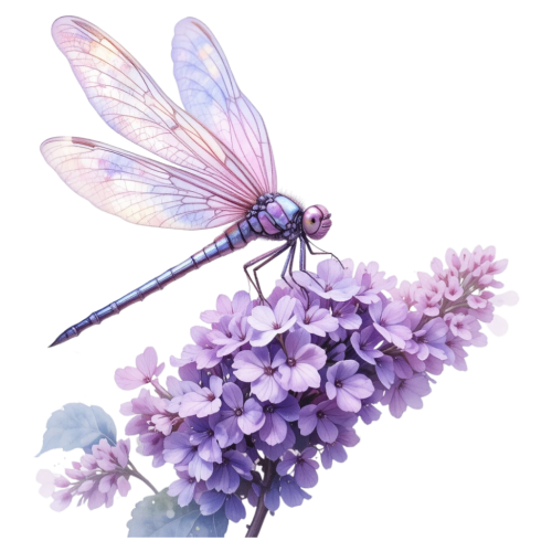 (s007-2-3H) Dragonfly Lilac Flowers