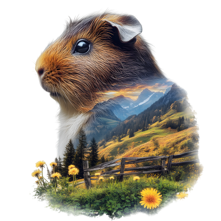 (070-03-1Z) Guinea Pig Double Exposure Iron-On Transfer