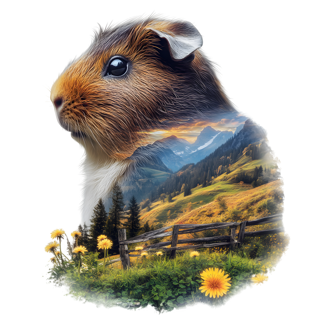 (070-03-1Z) Guinea Pig Double Exposure Iron-On Transfer
