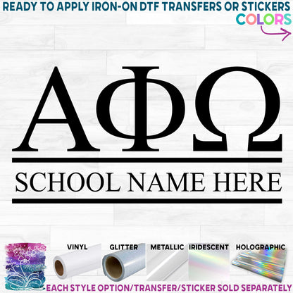 (s072-B) Greek Monogram Sorority Fraternity Letters School Name Printed Heat Transfer or Sticker