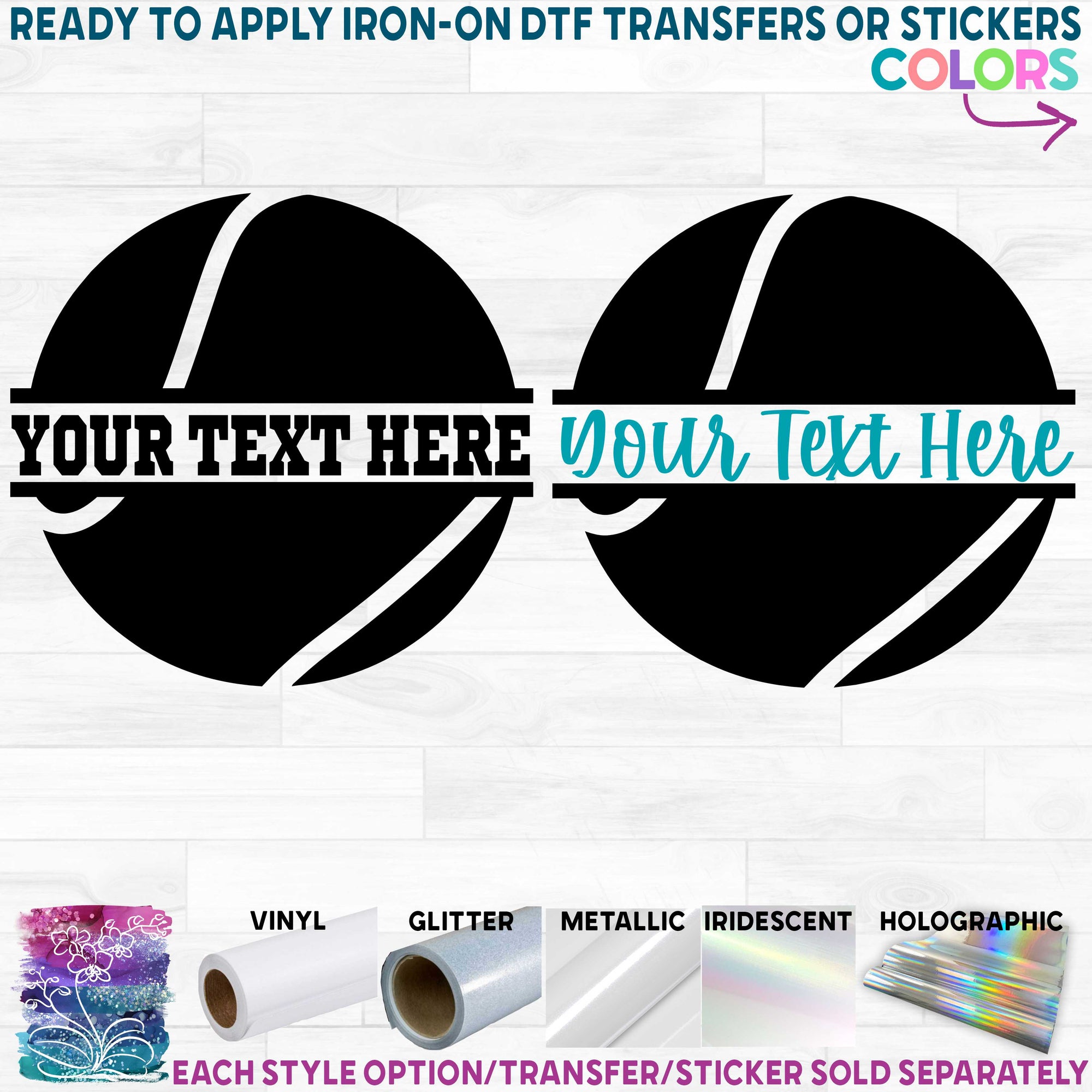 (s076-2) Tennis Ball Split Team Name Custom Text