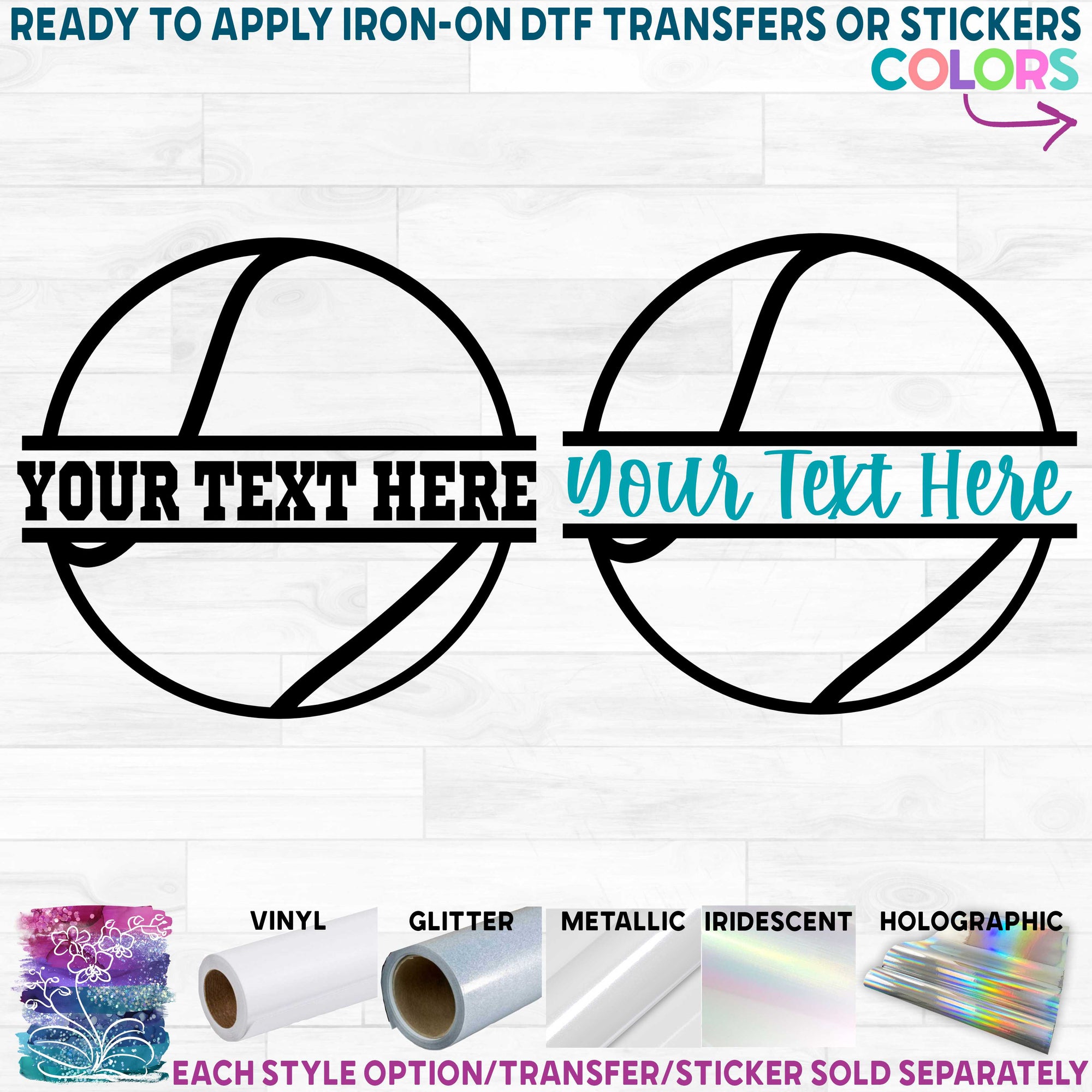 (s076-2) Tennis Ball Split Team Name Custom Text