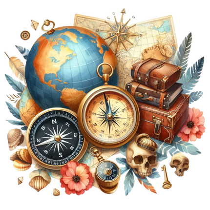 (077-02-1T) Globe, Compass, Map