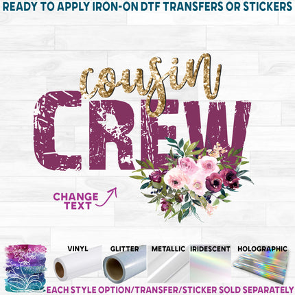 (270-58-02) Big Sister, Cousin Crew, Custom Family Text Burgundy & Pink Watercolor Flowers