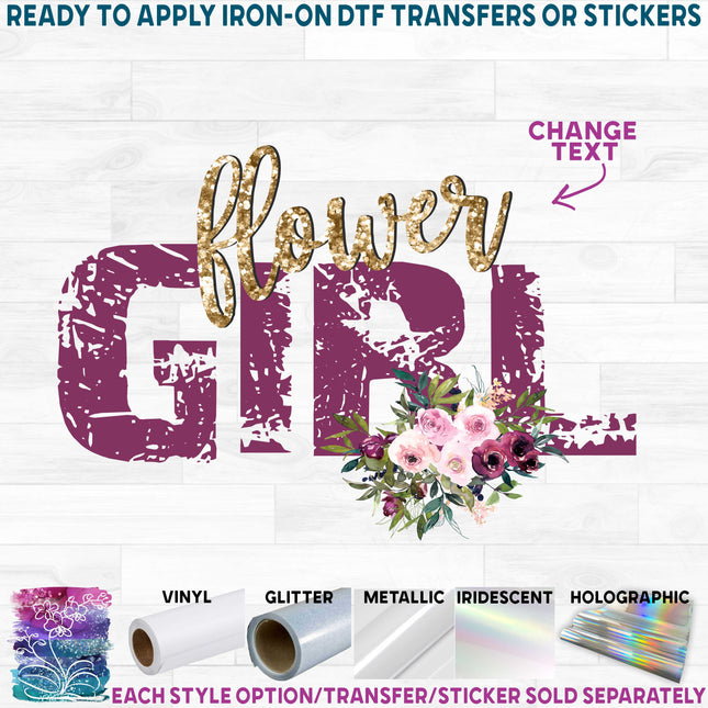 (270-58-02) The Bride, Flower Girl, Custom Bridal Wedding Text Burgundy & Pink Watercolor Flowers
