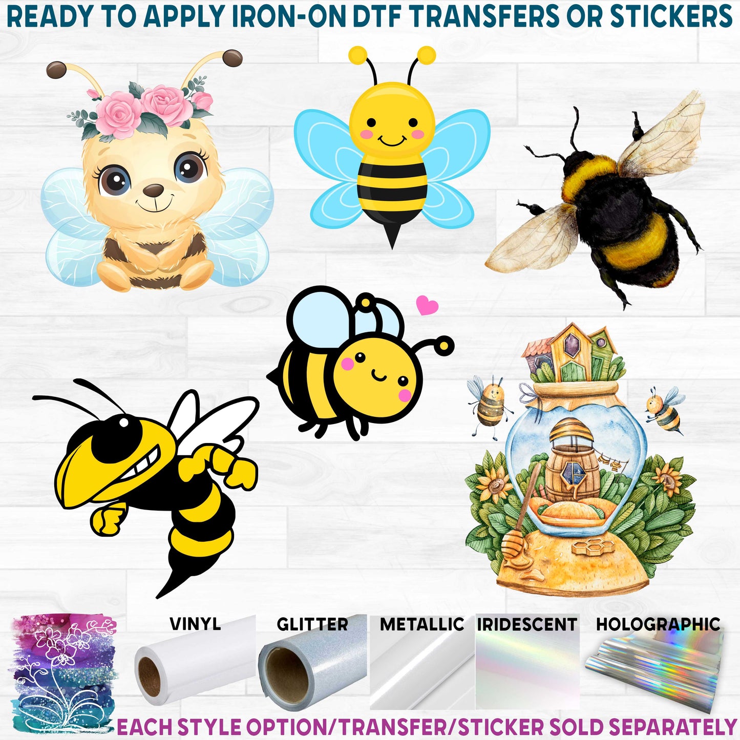 (s126) Watercolor Illustrated Cartoon Bumblebee Honey Bee Collection 26 Style Options