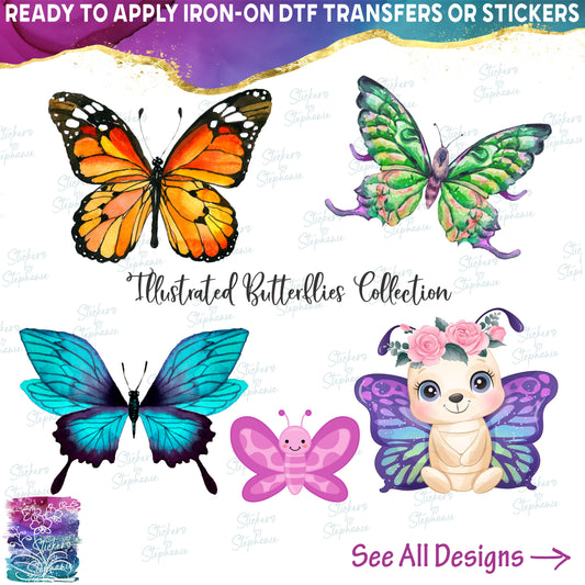 (s007) Watercolor Illustrated Cartoon Butterfly Collection 29 Style Options