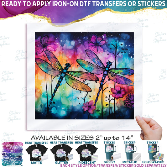 (s007-V3) Rainbow Alcohol Ink Floral Dragonfly Dragonflies