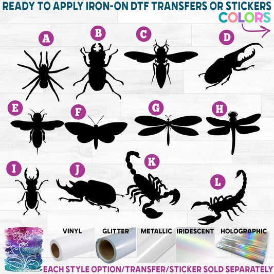 (s007) Insects Spider Beetle Wasp Bee Ant Moth Dragonfly Scorpion Printed Heat Transfer or Sticker