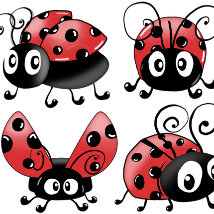 (s007-G3) Set of 4 Watercolor Ladybugs