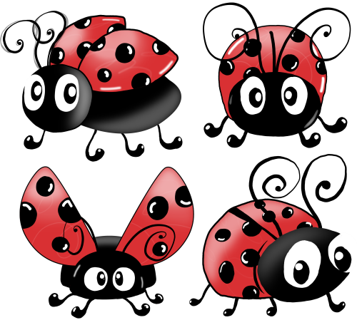 (s007-G3) Set of 4 Watercolor Ladybugs
