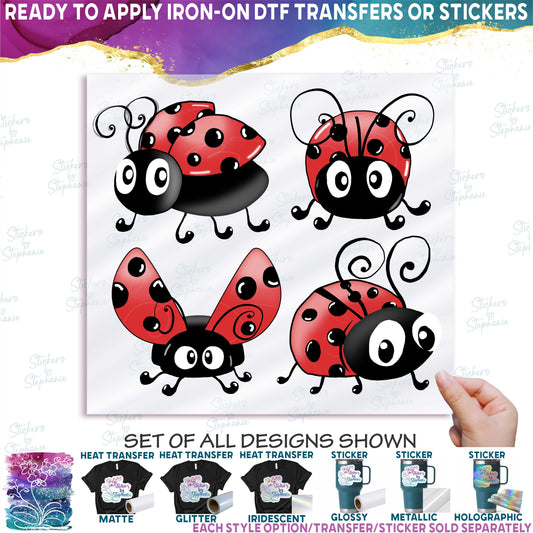 (s007) Set of 4 Watercolor Ladybugs