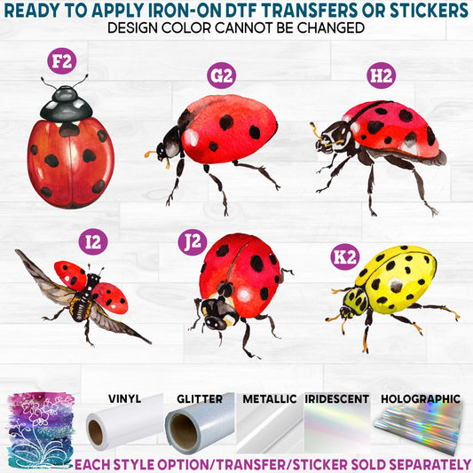 (s007) Watercolor Red & Black Ladybug Ladybugs Printed Heat Transfer or Sticker