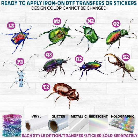 (s007) Watercolor Insects Beetle Beetles Bugs Printed Heat Transfer or Sticker