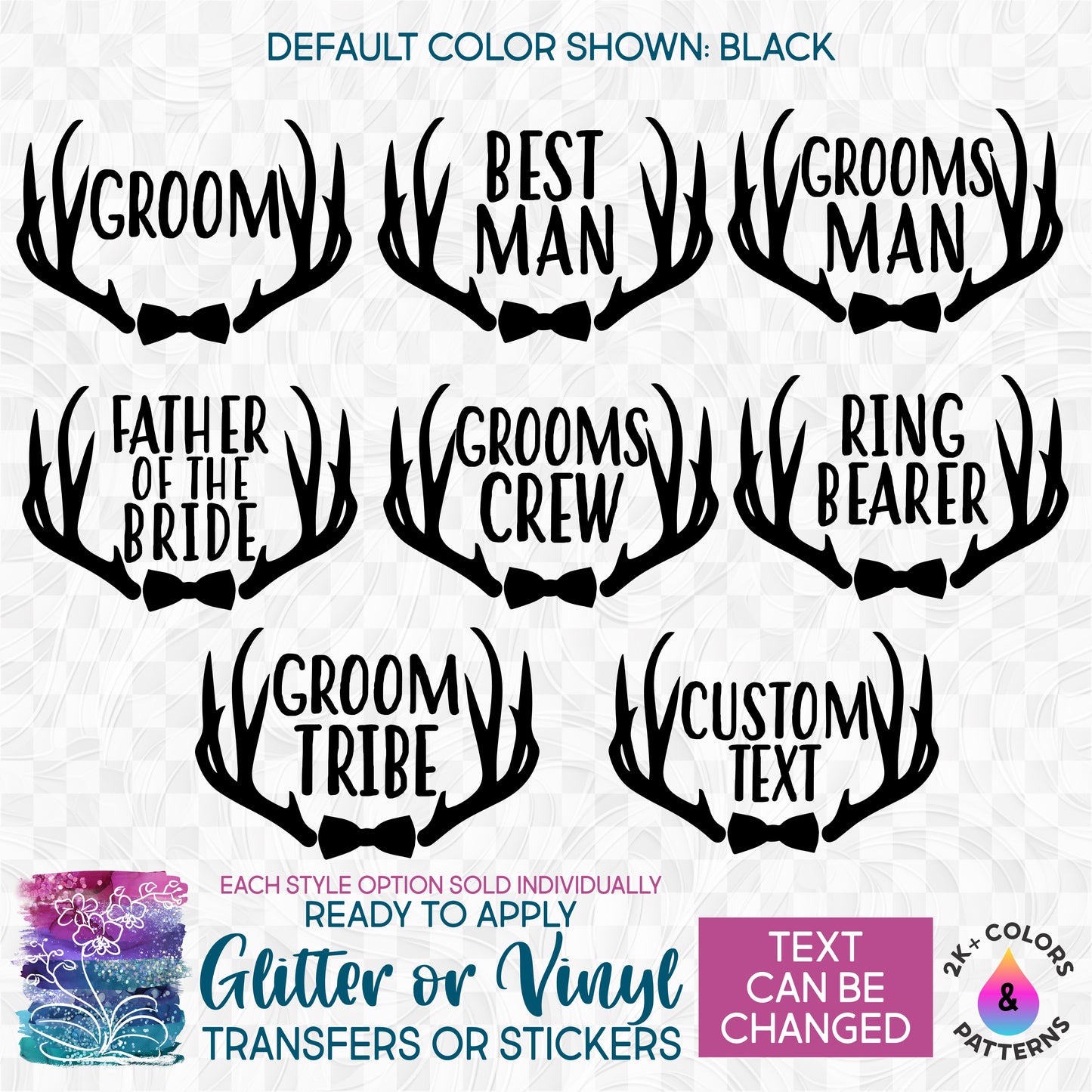s81-27 Deer Antlers Bow Tie Groom Best Man Groomsman Father of the Bride Custom Printed Iron On Transfer or Sticker
