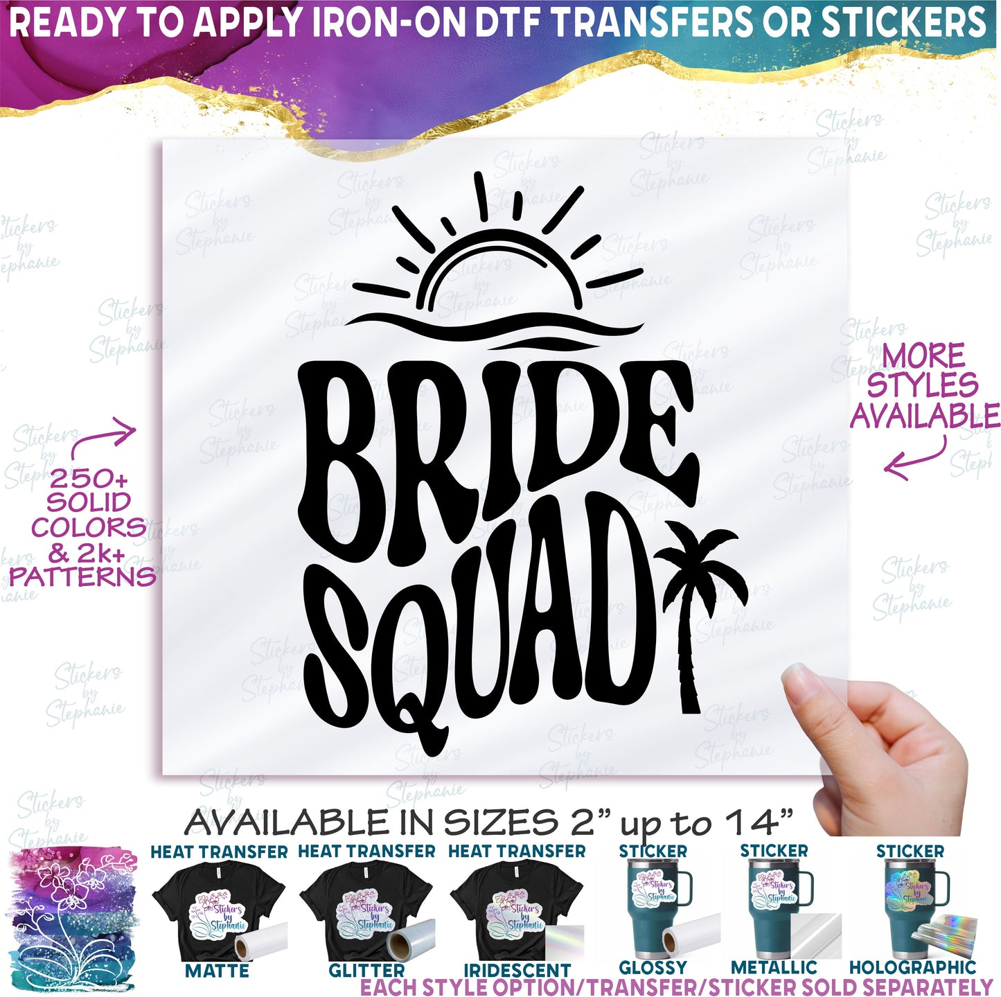 (s081-63-B) Bride Squad Retro Wavy Summer Design +46 Other Style Options