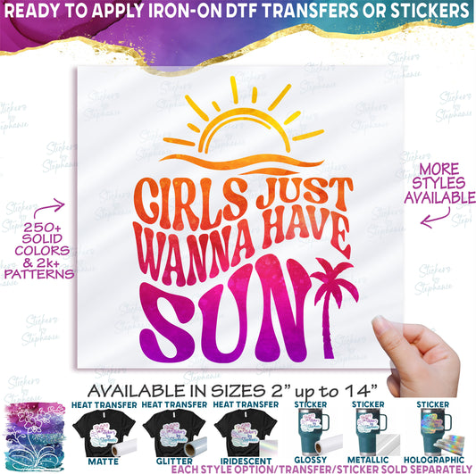 (s081-63-K) Girls Just Wanna Have Sun Retro Wavy Summer Design +46 Other Style Options