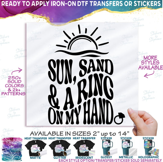 (s081-63-R) Sun Sand & A Ring On My Hand Retro Wavy Beach Design +46 Other Style Options