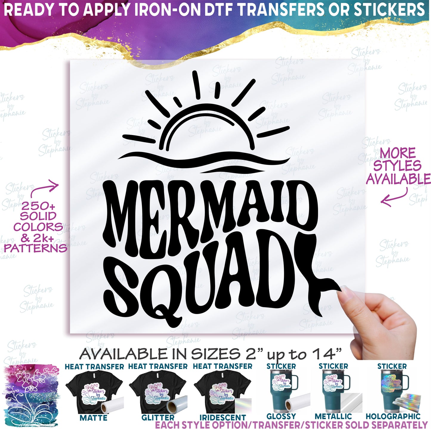 (s081-63-T) Mermaid Squad Retro Wavy Summer Design +46 Other Style Options