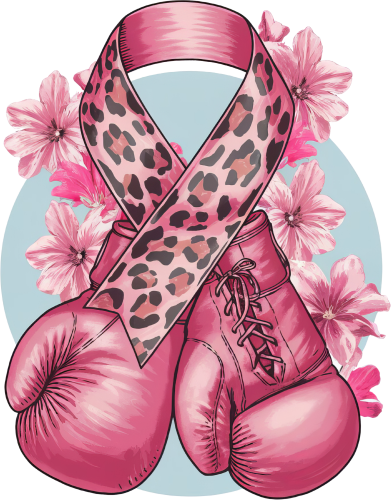 (082-03-2B) Pink Leopard Cancer Awareness Ribbon Boxing Gloves
