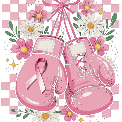 (s082-3-2H) Pink Coquette Cancer Awareness Ribbon Boxing Gloves