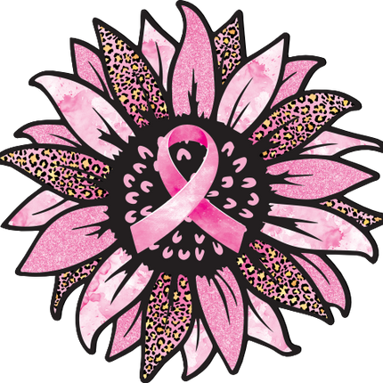 (082-03-1E) Pink Leopard Sunflower Cancer Awareness Ribbon