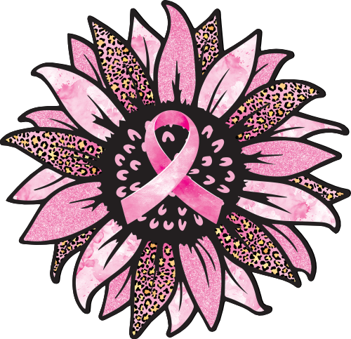 (s082-3E) Pink Leopard Sunflower Cancer Awareness Ribbon