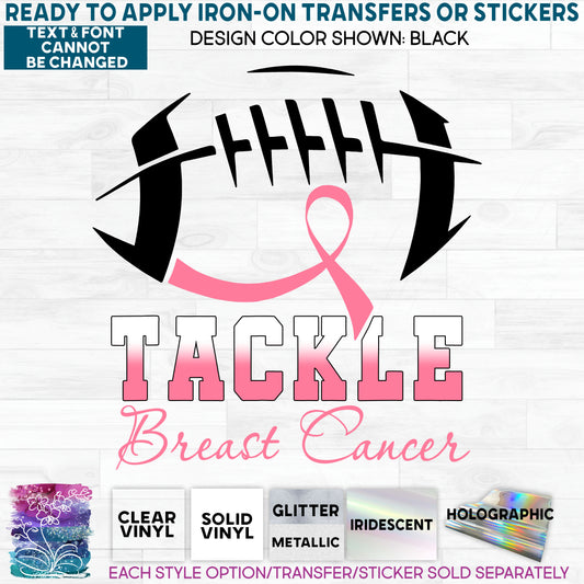 Football Tackle Breast Cancer Awareness Support Made-to-Order Iron-On Transfer or Sticker