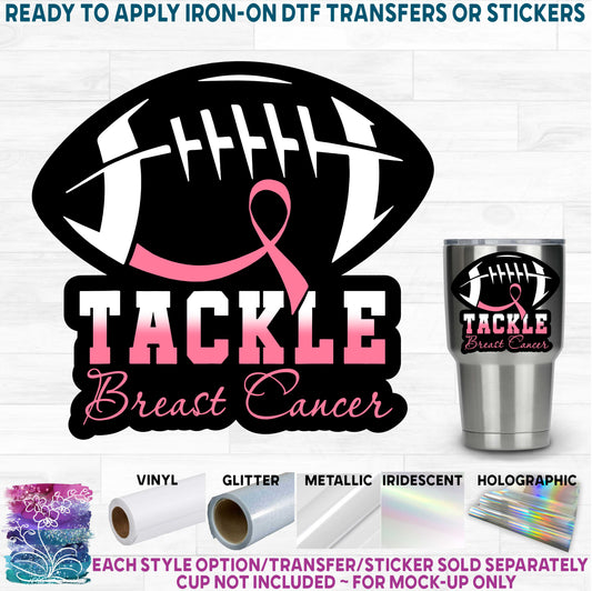 (s082-3D-White) Football Tackle Breast Cancer Awareness Support Printed Heat Transfer or Sticker