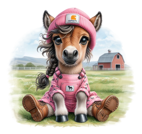 (s083-3-F2)  Cute Baby Girl Horse Farm