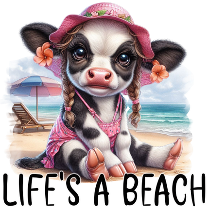 (s083-3-K) Life's a Beach Girl Cute Cow