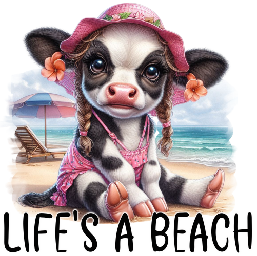 (s083-3-K) Life's a Beach Girl Cute Cow