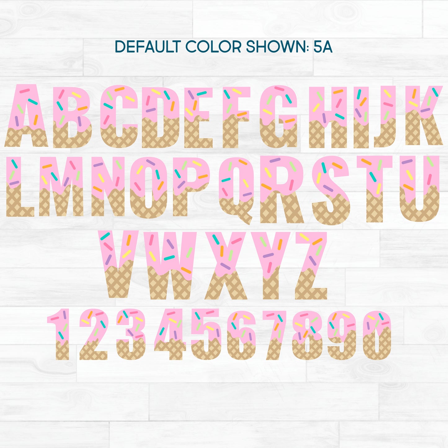 (s085-5C) Ice Cream Alphabet Letters Number Custom Name Text Pink Purple Yellow Chocolate Blue