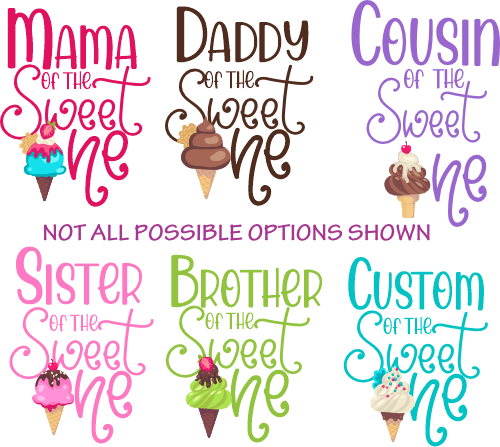 (s085-5-A) Family of the Sweet One 17 Ice Cream Cone Style Options