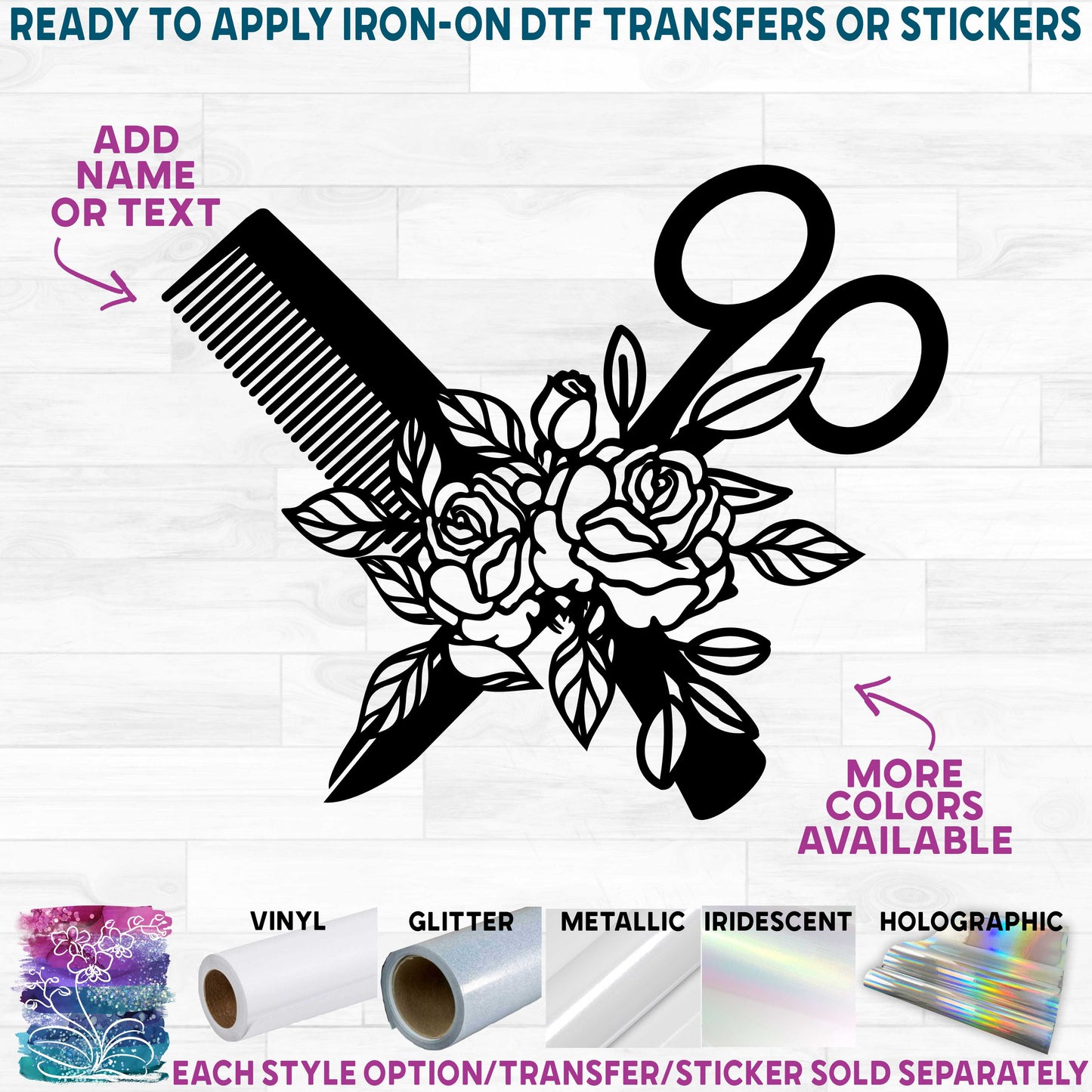 (s088-1A) Floral Flowers Hairdresser Hair Stylist Scissors Comb