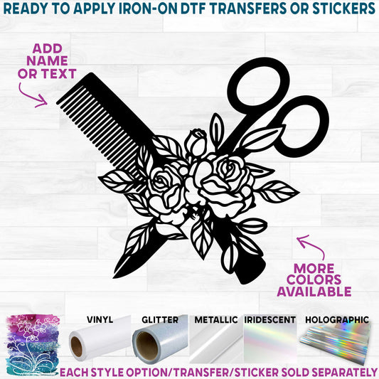 (s088-1A) Floral Flowers Hairdresser Hair Stylist Scissors Comb