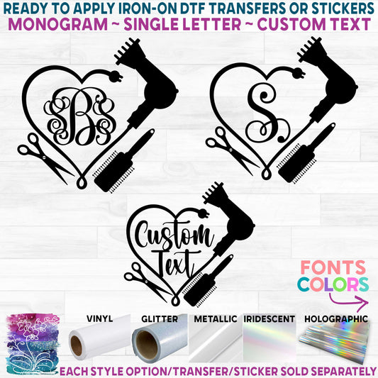 (s088-2A) Hair Stylist Monogram Printed Heat Transfer or Sticker