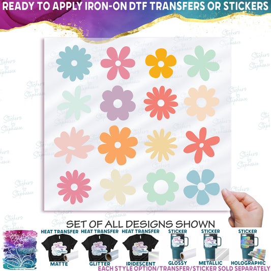 (s089-S3) Retro Groovy Daisy Flowers Set
