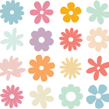 (089-S3) Retro Groovy Daisy Flowers Set