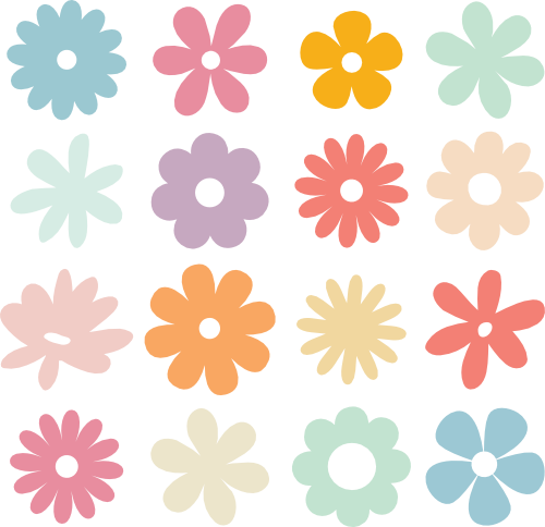 (089-S3) Retro Groovy Daisy Flowers Set