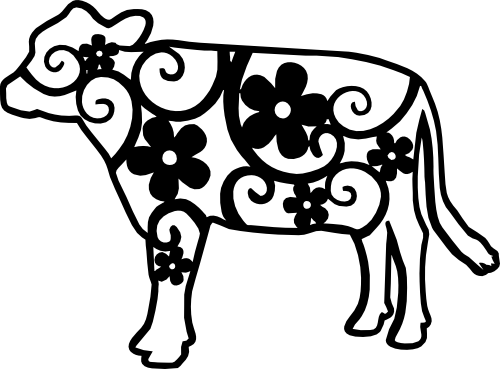 (s089-3D) Cow Daisy Daisies Floral Doodle
