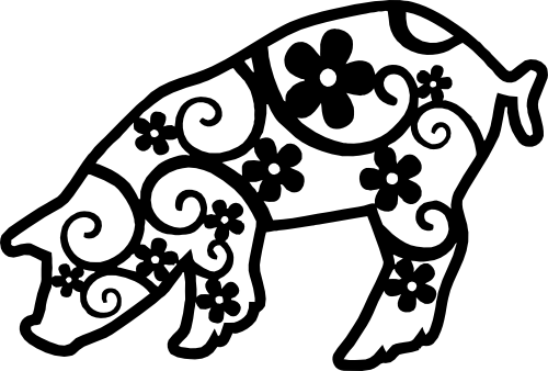 (s089-3E) Pig Daisy Daisies Floral Doodle