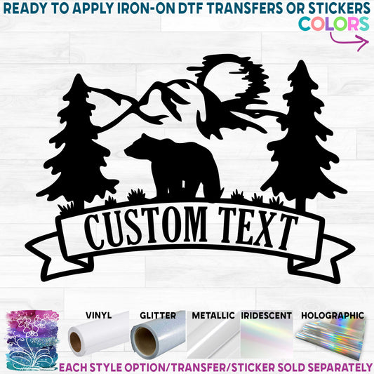 (s090-2C) Wild Mountain Bear Custom Text Printed Heat Transfer or Sticker