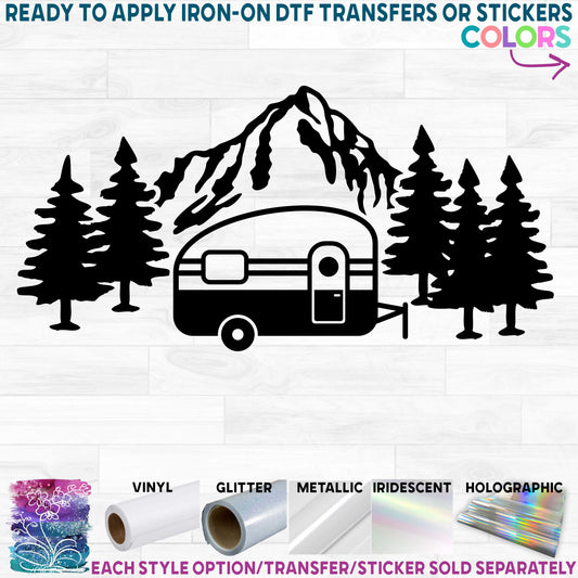 (s090-1G) Wild Mountain Camper RV Printed Heat Transfer or Sticker