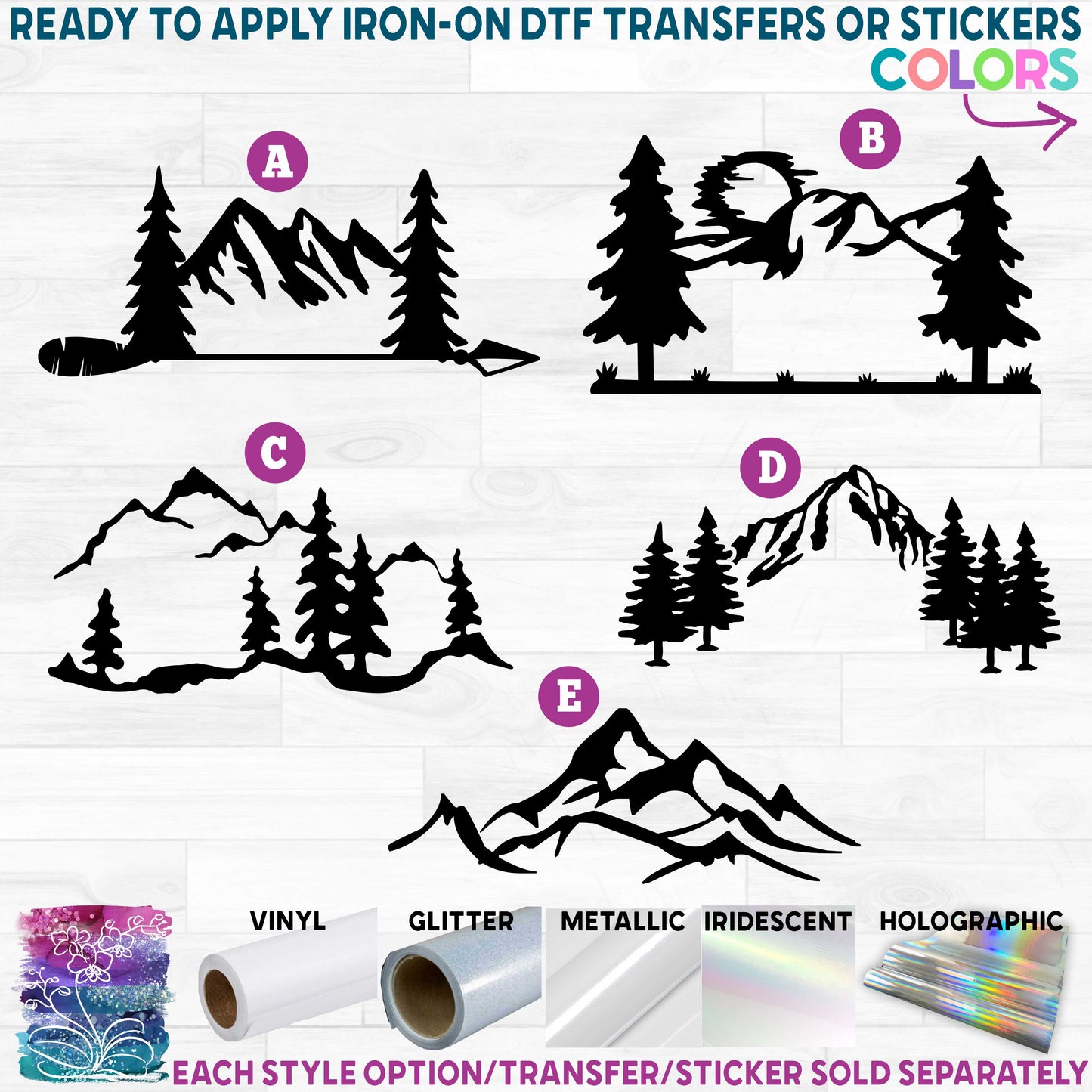 (s090-1) Wild Mountain Mountains Arrow Printed Heat Transfer or Sticker